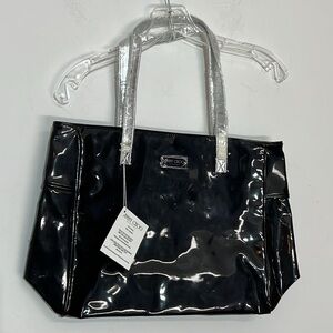 🌞 Jimmy Choo NWT black patent leather tote bag silver straps.
